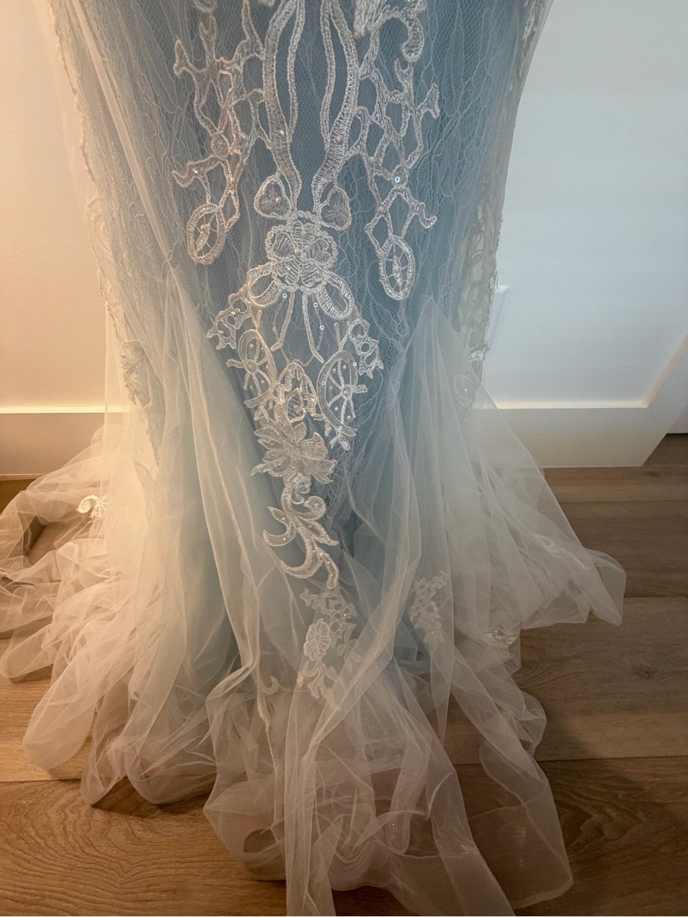 2 Cute Light Blue and White Lace Mermaid Prom Dress - Picture 5 of 11